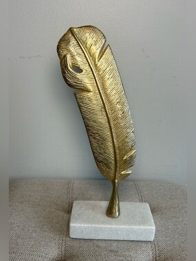 CosmoLiving by Cosmopolitan 12" Gold Aluminum Feather Sculpture Marble Base